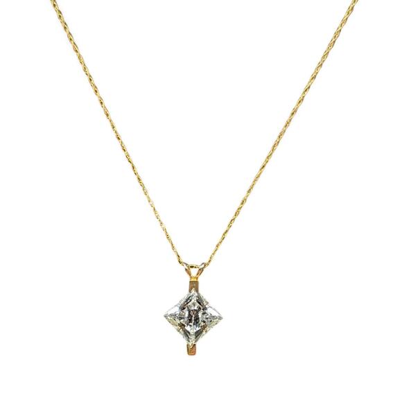 14K Yellow Gold Diamond-Cut Chain Necklace w/ Princess Cut CZ Pendant 19”, 1.86g - Picture 2 of 7
